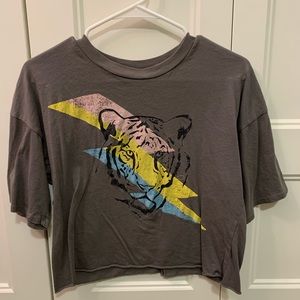 Cropped grey graphic tee